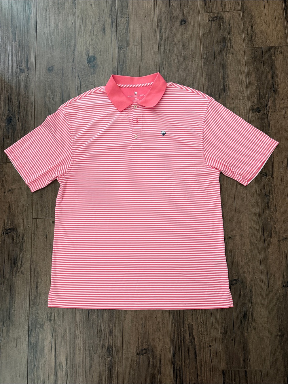 The Southern Shirt Company Coral and White Striped Polo